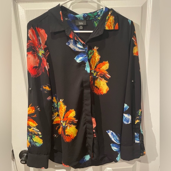 Mission Black Vivid Floral Print Button Down Size Medium - Picture 1 of 11